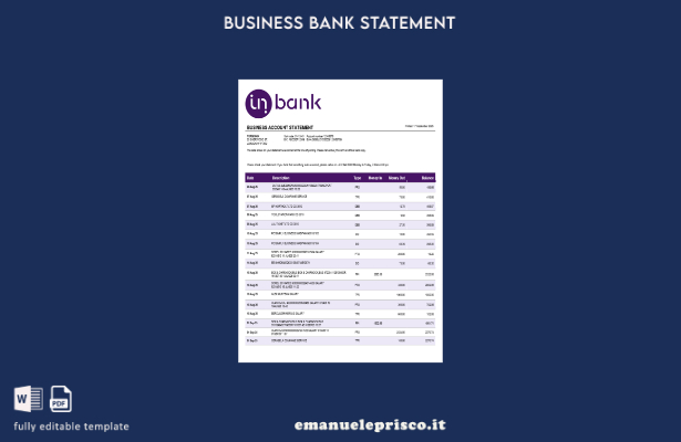 stile verificato Modello di estratto conto aziendale Inbank in formato Word snd 